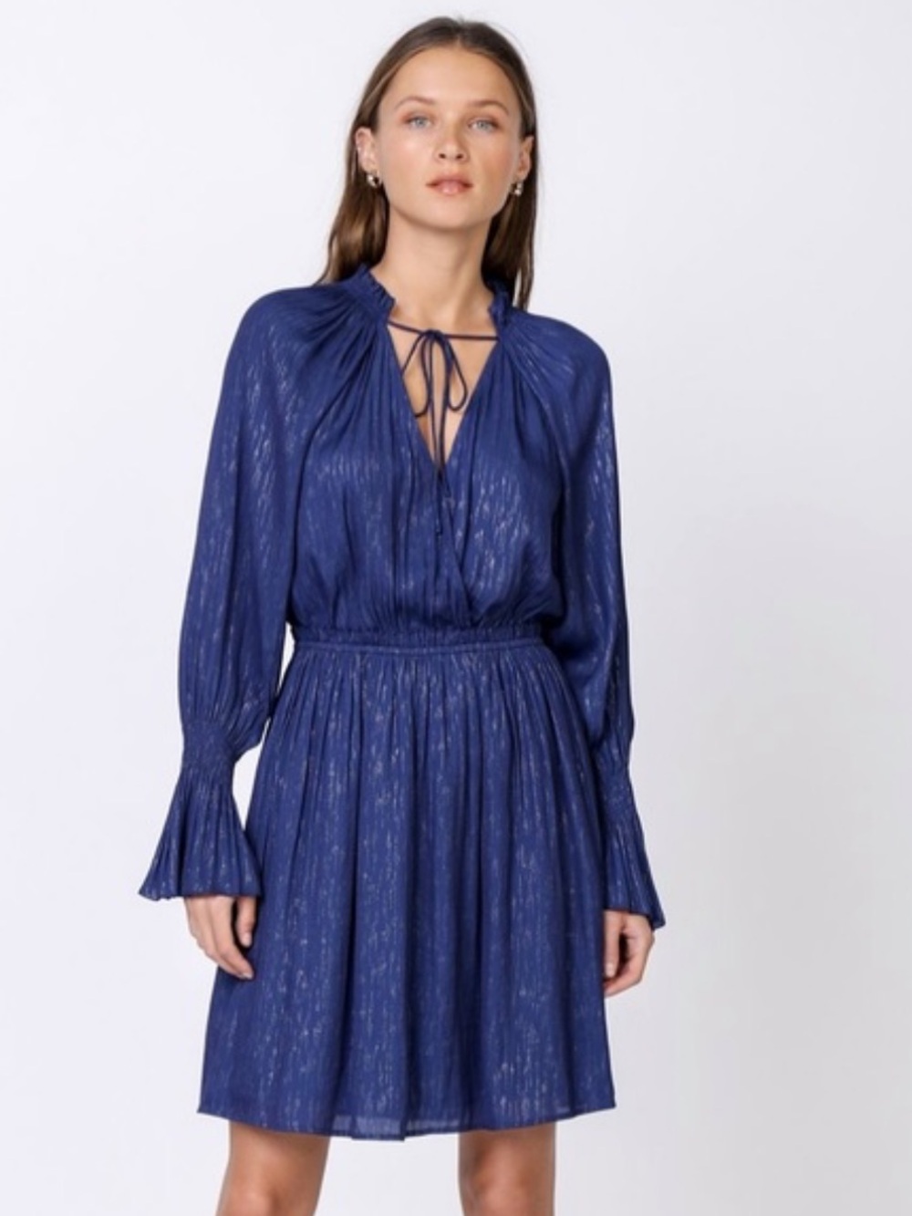 Current Air Anthropologie Mini Dress Blue Metallic Silver S